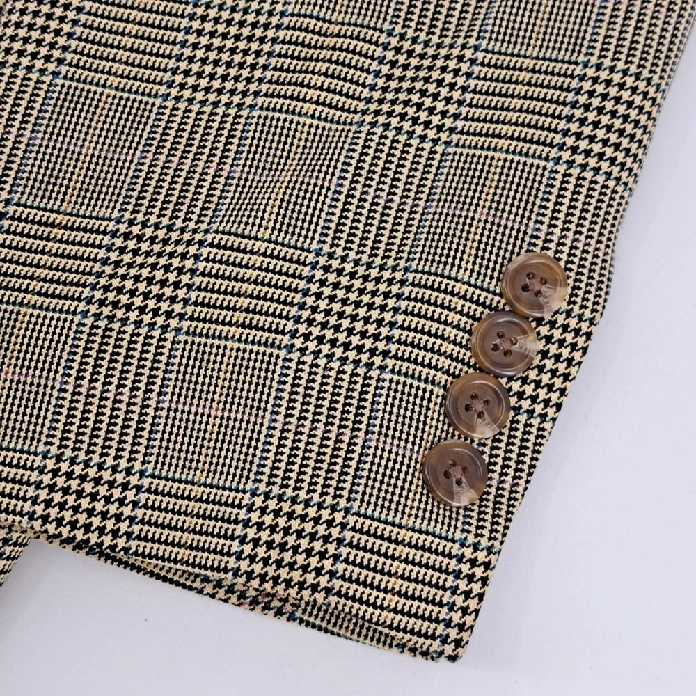 Lauren Ralph Lauren Mens 44R Silk Wool Blend Glen Plaid Blazer Sport Coat Beige